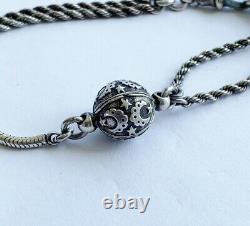 Antique Victorian Solid Silver Albertina Bracelet Fob Charm Bracelet Moon & Star