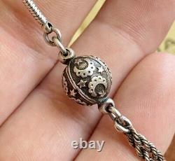 Antique Victorian Solid Silver Albertina Bracelet Fob Charm Bracelet Moon & Star