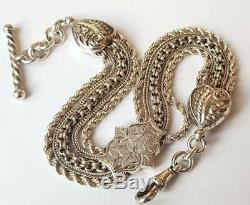 Antique Victorian Solid Silver Albertina Watch Chain Hearts