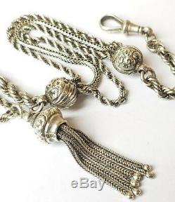 Antique Victorian Solid Silver Albertina Watch Chain & Tassel Fob