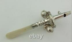 Antique Victorian Solid Silver Baby Rattle & Whistle 1895