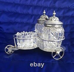Antique Victorian Solid Silver Cart Cruet Set Holder 1867
