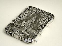 Antique Victorian Solid Silver Castle Top Card Case Birm. 1852 Scott Memorial