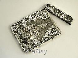 Antique Victorian Solid Silver Castle Top Card Case Birm. 1852 Scott Memorial