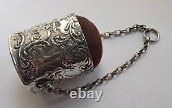 Antique Victorian Solid Silver Chatelaine Pin Cushion, London 1891