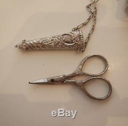 Antique Victorian Solid Silver Chatelaine With Attachments