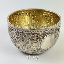 Antique Victorian Solid Silver Embossed Bowl Birds Charles Stuart Harris 8.4cm
