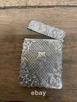 Antique Victorian Solid Silver Foliage Engraved Card Case 1863