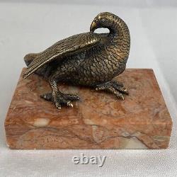 Antique Victorian Solid Silver Gilt Game Bird Statue Modern Marble Base Maker II