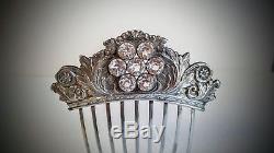 Antique Victorian Solid Silver Hair Comb, Paste Stones, Ornament Headdress