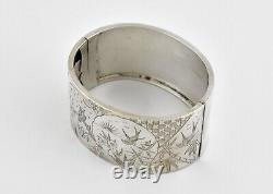 Antique Victorian Solid Silver Hinged Cuff Bracelet, C1880