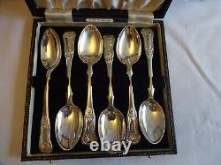 Antique Victorian Solid Silver Large Teaspoons 14.5cm Kings Pattern 1877 Cased