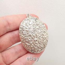 Antique Victorian Solid Silver Locket Shell & Flower Embossed Large Big Oval