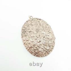 Antique Victorian Solid Silver Locket Shell & Flower Embossed Large Big Oval