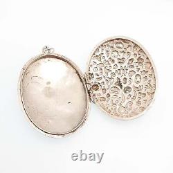 Antique Victorian Solid Silver Locket Shell & Flower Embossed Large Big Oval