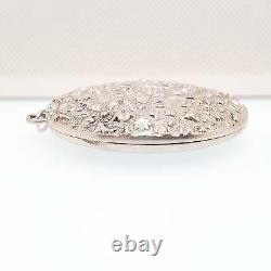 Antique Victorian Solid Silver Locket Shell & Flower Embossed Large Big Oval