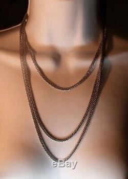 Antique Victorian Solid Silver Long Guard Muff Chain 63 Inches- 162 CM Not Scrap