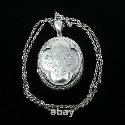 Antique Victorian Solid Silver Sterling Locket Pendant Rope Chain Necklace