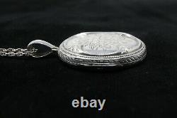 Antique Victorian Solid Silver Sterling Locket Pendant Rope Chain Necklace