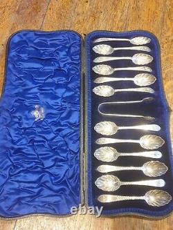 Antique Victorian Solid Silver Tea Spoons Scallop Shaped Cased Set 6.5 oz