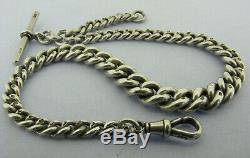Antique Victorian Solid Sterling Silver Albert Pocket Watch Chain & T-Bar 1886