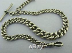 Antique Victorian Solid Sterling Silver Albert Pocket Watch Chain & T-Bar 1886