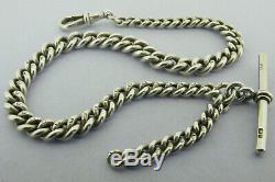 Antique Victorian Solid Sterling Silver Albert Pocket Watch Chain & T-Bar 1899