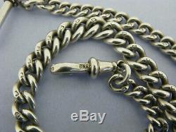 Antique Victorian Solid Sterling Silver Albert Pocket Watch Chain & T-Bar 1899
