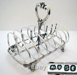 Antique Victorian Solid Sterling Silver English Toast Rack, Heart shaped Handle