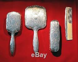Antique Victorian Sterling Silver 800 Vanity 4 pieces set late 1800s
