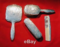 Antique Victorian Sterling Silver 800 Vanity 4 pieces set late 1800s