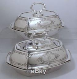 Antique Victorian Sterling Silver Covered Vegetable Bowls Pair Matthews & Prior