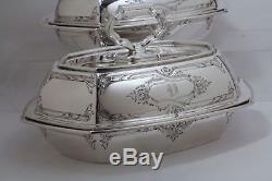 Antique Victorian Sterling Silver Covered Vegetable Bowls Pair Matthews & Prior