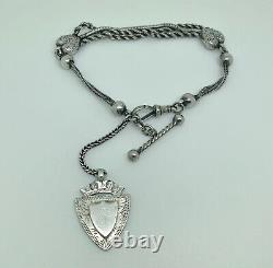 Antique Victorian Sterling Silver Heart Albertina 8.25 + T-Bar, Watch Fob