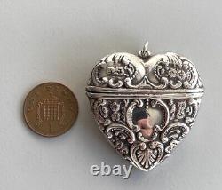 Antique Victorian Sterling Silver Heart Shaped Vesta Case