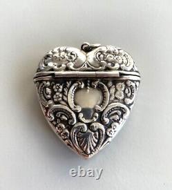 Antique Victorian Sterling Silver Heart Shaped Vesta Case