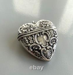 Antique Victorian Sterling Silver Heart Shaped Vesta Case