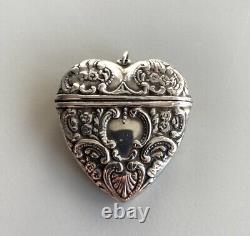 Antique Victorian Sterling Silver Heart Shaped Vesta Case