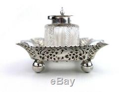 Antique Victorian Sterling Silver Ink Well Desk Stand Standish Four Footed