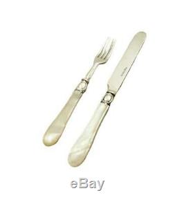 Antique Victorian Sterling Silver & Mother Of Pearl Canteen Cutlery 1861