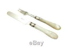 Antique Victorian Sterling Silver & Mother Of Pearl Canteen Cutlery 1861