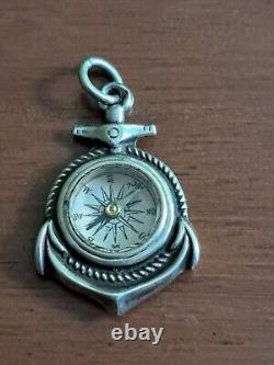 Antique Victorian Sterling Silver Naval Anchor Working Compass Watch Fob