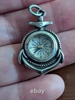 Antique Victorian Sterling Silver Naval Anchor Working Compass Watch Fob