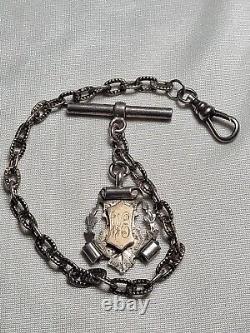 Antique Victorian Sterling Silver Pocket Watch Albert Chain