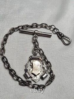 Antique Victorian Sterling Silver Pocket Watch Albert Chain