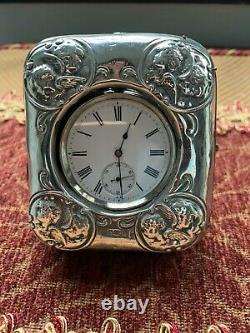 Antique Victorian Sterling Silver Pocket Watch Holder / Case + Pocket Watch