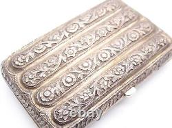 Antique Victorian Sterling Silver Repousse 4 tube Cigar Case