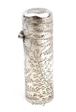 Antique Victorian Sterling Silver Scent Bottle Fern Spray Cased No Stopper 1883