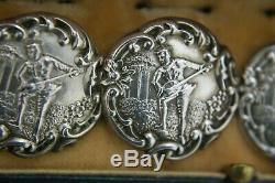 Antique Victorian Sterling Silver Set Of 6 Cased Buttons Birmingham 1900
