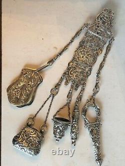 Antique Victorian Sterling Silver Sewing Chatelaine 9 In. 117 Grams Stunning